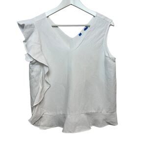 J. McLaughlin Athena Linen Blouse White Sleeveless Top Ruffle V Neck Tank Small